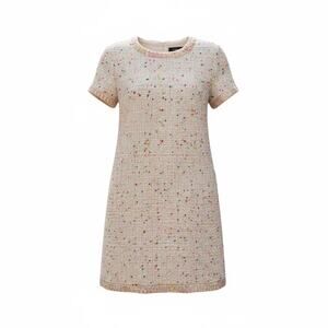 Chanel Tweed Short Sleeve Dress Nude Pink Multicolor Size 42